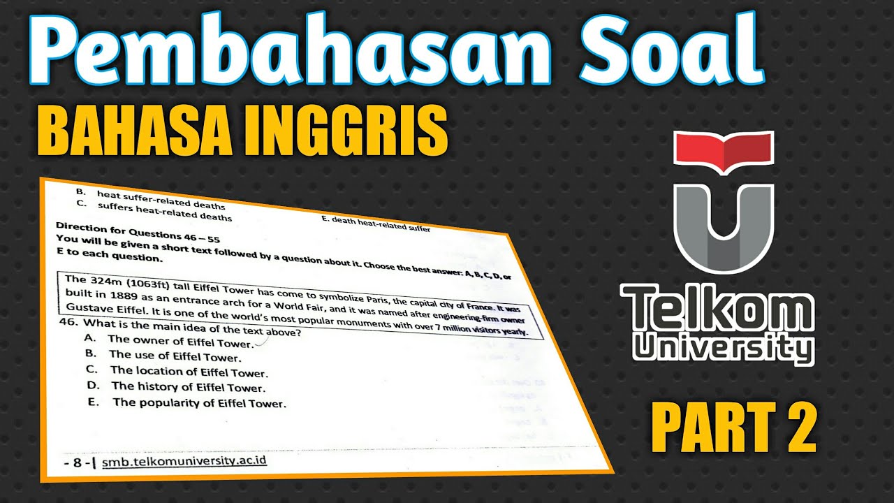 Bahasa Inggris - Pembahasan Soal JPU Telkom University 2019 Part 1 - YouTube
