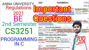 Reg#2021 CS3251 - Programming in C - CSE, IT - Important Qns || VIP
