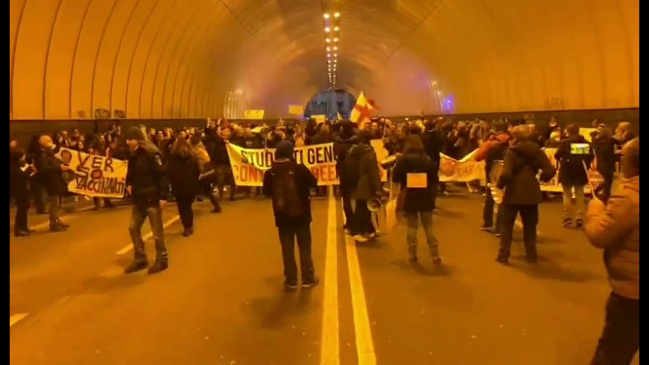 Students protest the vaccine mandates in Genoa, Italy today