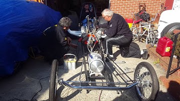 My dads front engine dragster firing up for the first time