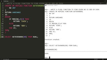 PLSQL function to find given no is even or odd - (User Defined Function Demo-1)