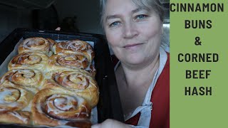 Amazing, Easy Cinnamon Rolls and Corned Beef Hash