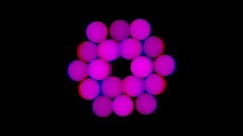 24-balls-anaglyph. Rotation in four-dimensional space. 4D. Fourth dimension. Hyperspace.