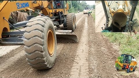 Technique Motor grader Cut Dirt Foundation Road, Best power Grader Working
