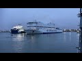 Armorique brittany ferries shipdocking in reverse at  portsmouth port at nighttime