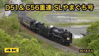 最初で最後 D51-200+C56-160重連 SLやまぐち号 2018.5.5【4K】 - YouTube