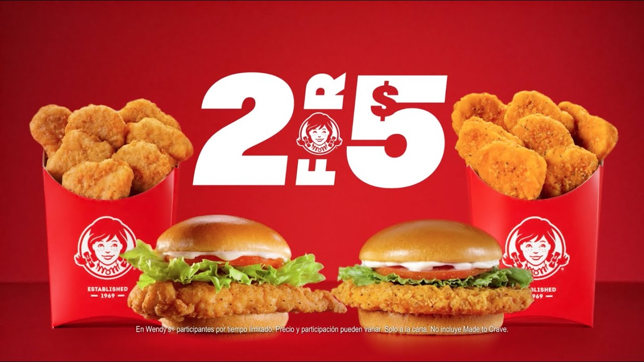 Disfruta tus favoritos de pollo. - Si eres fanático del pollo no puedes perderte el 2 for $5 de Wendy’s. Elige entre el famoso Spicy Chicken Sandwich, el Homestyle Chicken Sandwich, 10 spicy nugg
