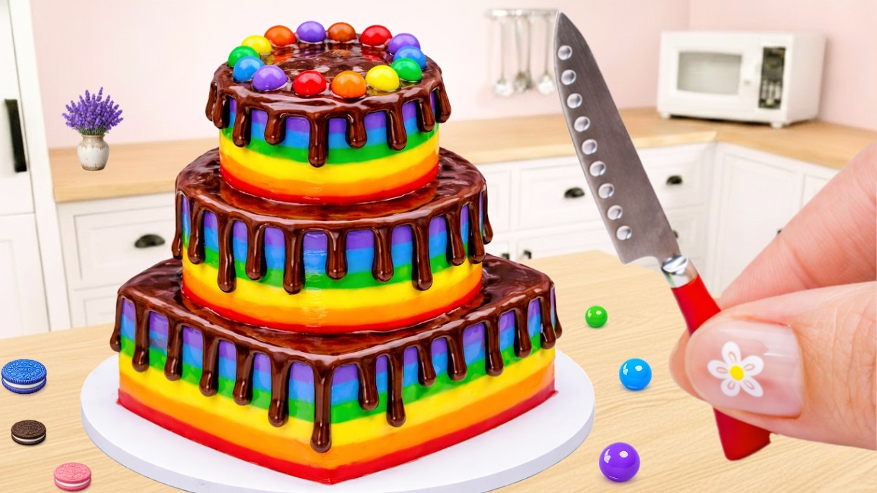 Mini Rainbow Chocolate Cake 🌈 Chocolate Drip Decorating – Tiny Dessert ...