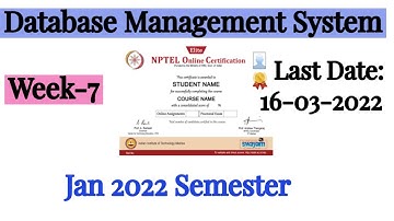 NPTEL Week 7 Database Management System Assignment 7 Answers | DBMS Week-7 Quiz Answers 2022 | NPTEL