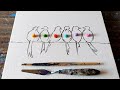 Colorful Birds / Abstract Painting Demo / Easy for beginners / Relaxing / Daily Art Therapy/Day#0287