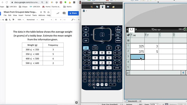 Mean from group data frequency table on TI nspire