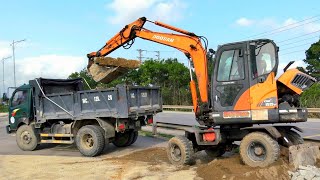 Máy Xúc Nhỏ DOOSAN DX55W Múc Đất, Xe Ô Tô Tải Ben Chở Và Đổ Đất | Excavator Dump Truck | TienTube TV