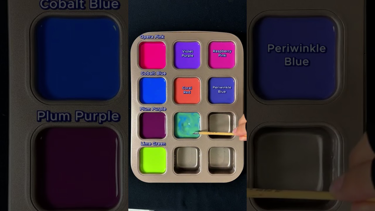 Mixing Opera Pink ,Cobalt Blue, Plum Purple & Lime Green #colormixing #satisfying