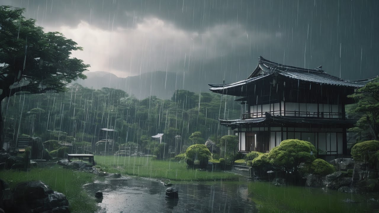 The sound of rain and thunder was very loud, falling on the abandoned ...