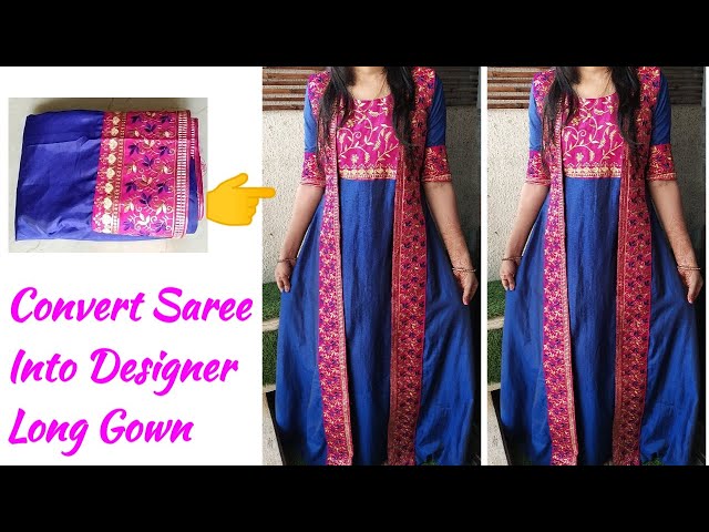 Saree Dress | Saree dress, Long gown design, Fancy blouses