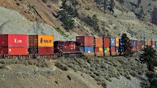 Huge Double Stack CN And CP Trains Around Tight Curves In The Canyons!