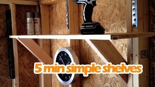 You can make these shop or garage shelves quickly & easily in a matter of minutes with scrap wood or a quick trip to your local 