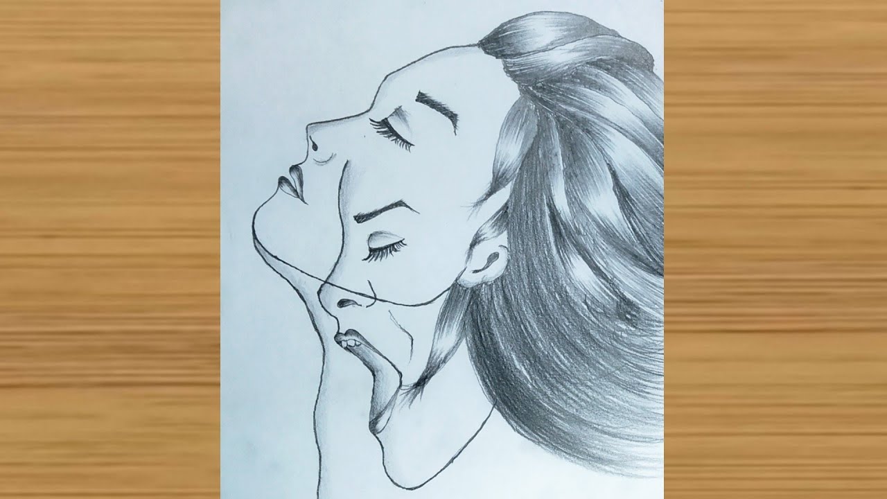 How to draw Double face ( A girl in a girl's heart) - Pencil ...