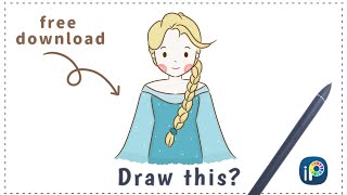 How to Draw Elsa | Cute Easy draw. Disney Princess. Frozen (free coloring page & sticker) screenshot 4