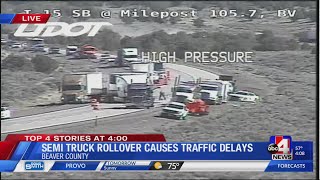 Rollover Semi Truck Crash Shuts Down I-15 Lanes in Central Utah