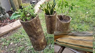 테이블 러너로 만든 나무 스타일 시멘트 화분 Wooden style cement planter made of Table Runner
