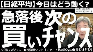 【日経平均－今日はどう動く？】急落後、次の買いチャンスは？　昨日の米市場は３指数とも上昇し、今日の日経平均も小反発しているが、上値は重い。その要因をチャート分析し、今後の買いチャンスを明確に提示する。