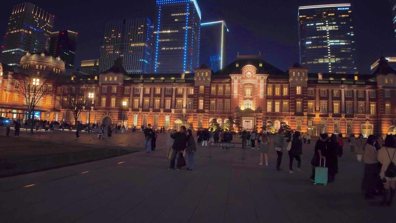 4K Ginza to JR Tokyo Station Walking Tour. Japan. 