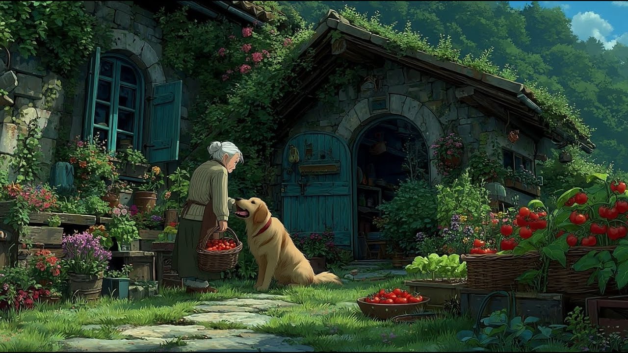 Grandma's Cottage 👵 Harvesting Vegetables & Rain Sounds for Sleep  | Ghibli Ambience ASMR