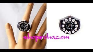 黒ピコ12キラキラ指時計リングウォッチ指輪時計フィンガーウォッチ