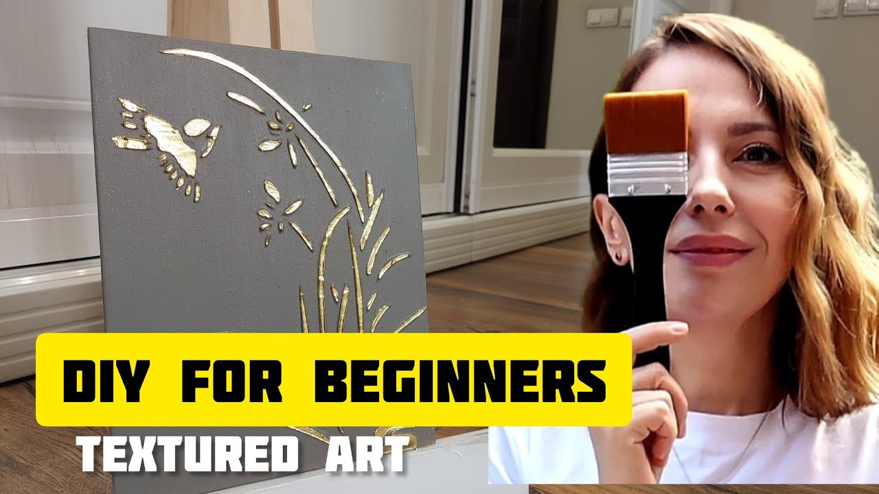 DIY/ TEXTURED PAINTING WITH GOLD LEAVES FOR BEGINNERS - YouTube
