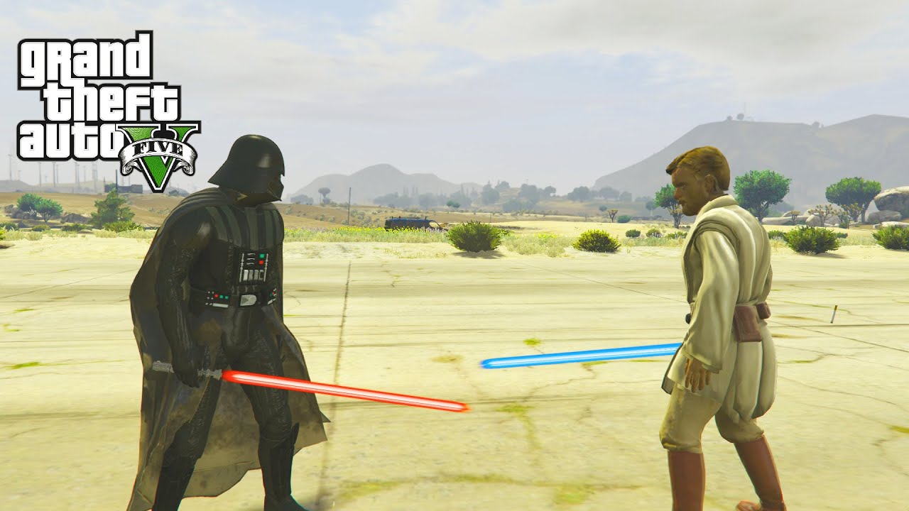 Darth Vader vs Obi Wan (Lightsaber Fight)  - GTA 5 Mod