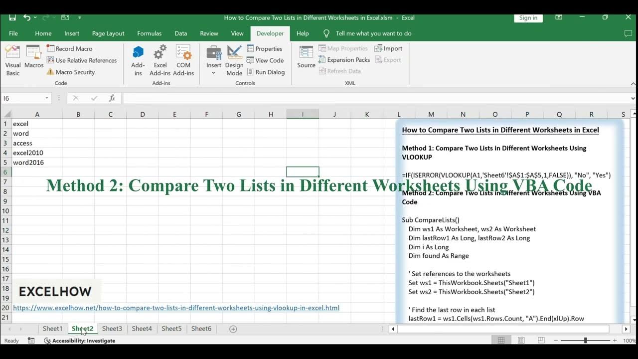 how-to-compare-two-lists-in-different-worksheets-in-excel-youtube