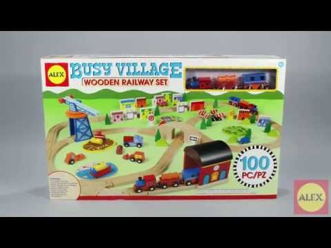 busy village wooden railway set