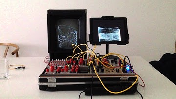 Eurorack suitcase with Verbos Electronics modules oscillographics on a Vectrex