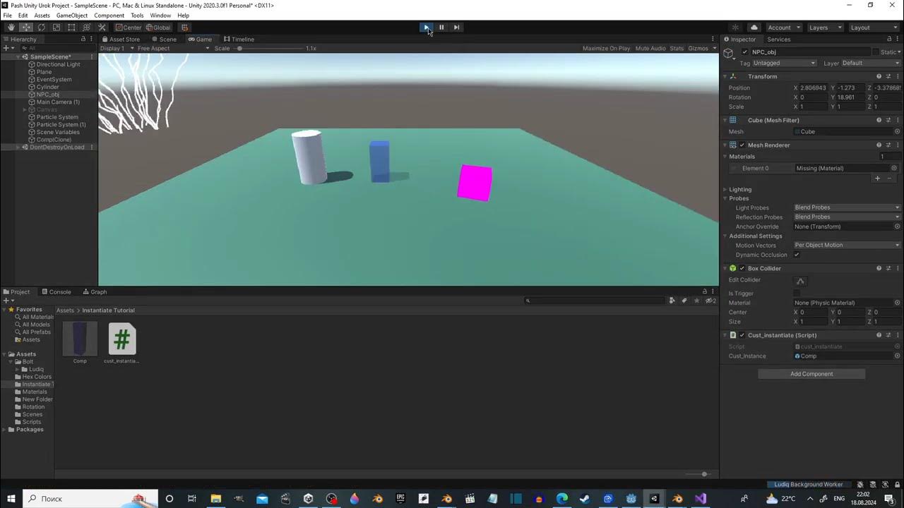Unity 3d Tutorial C Instantiate, instances does not follow parent