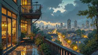 Evening Rain in the City ☕ Balcony Coffee & Soft Lights | Peaceful Lofi Music for Study & Work screenshot 3