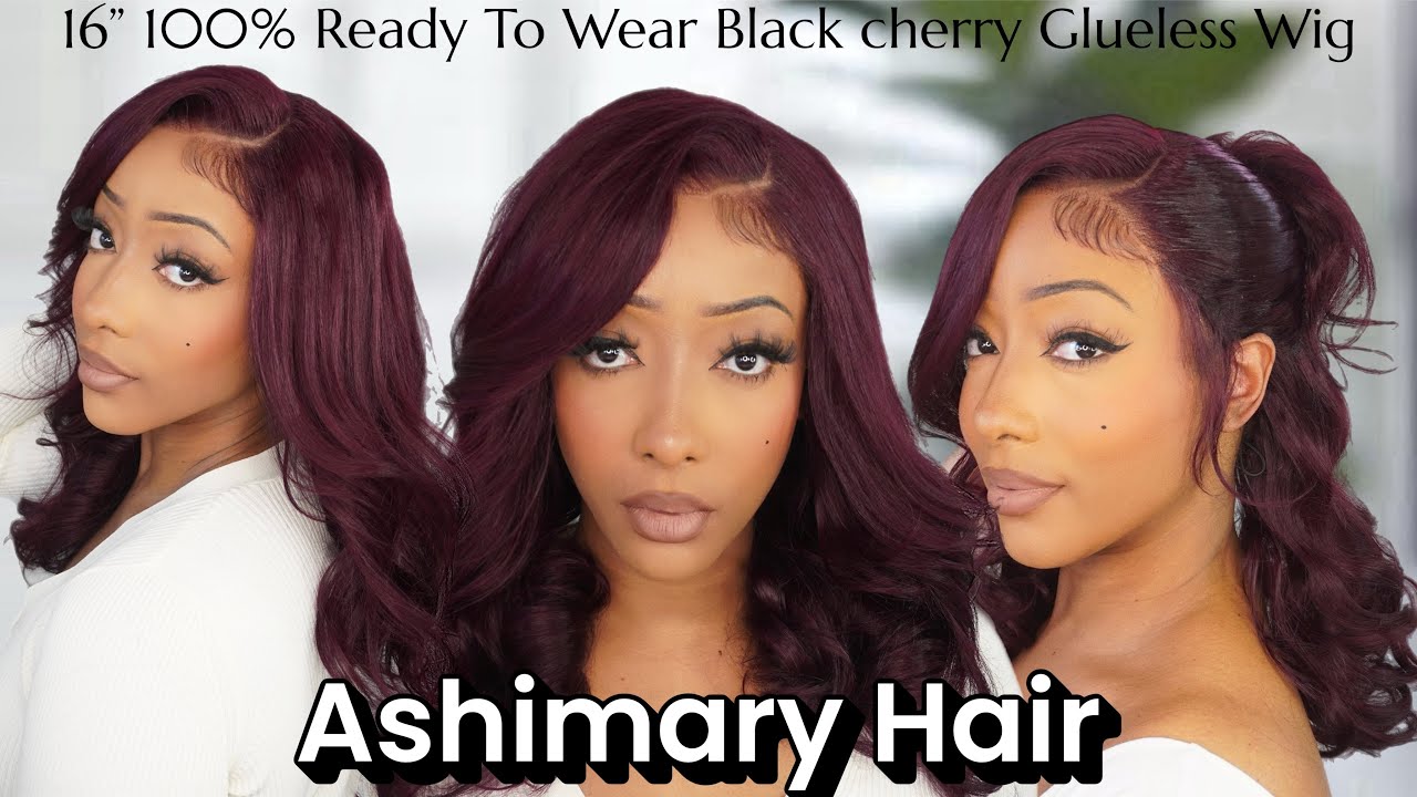 THE BEST PRE STYLED BLACK CHERRY 100% GLUELESS BOB WIG 1 MIN INSTALL| FT. ASHYMARY