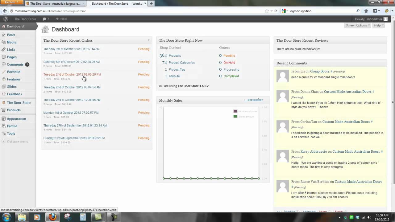 Moss eCommerce Log in and Log out