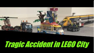 Unsafe Railroad Crossing in LEGO City Train Crash Ice Cream Van and Heavy Cargo Transport Accident
