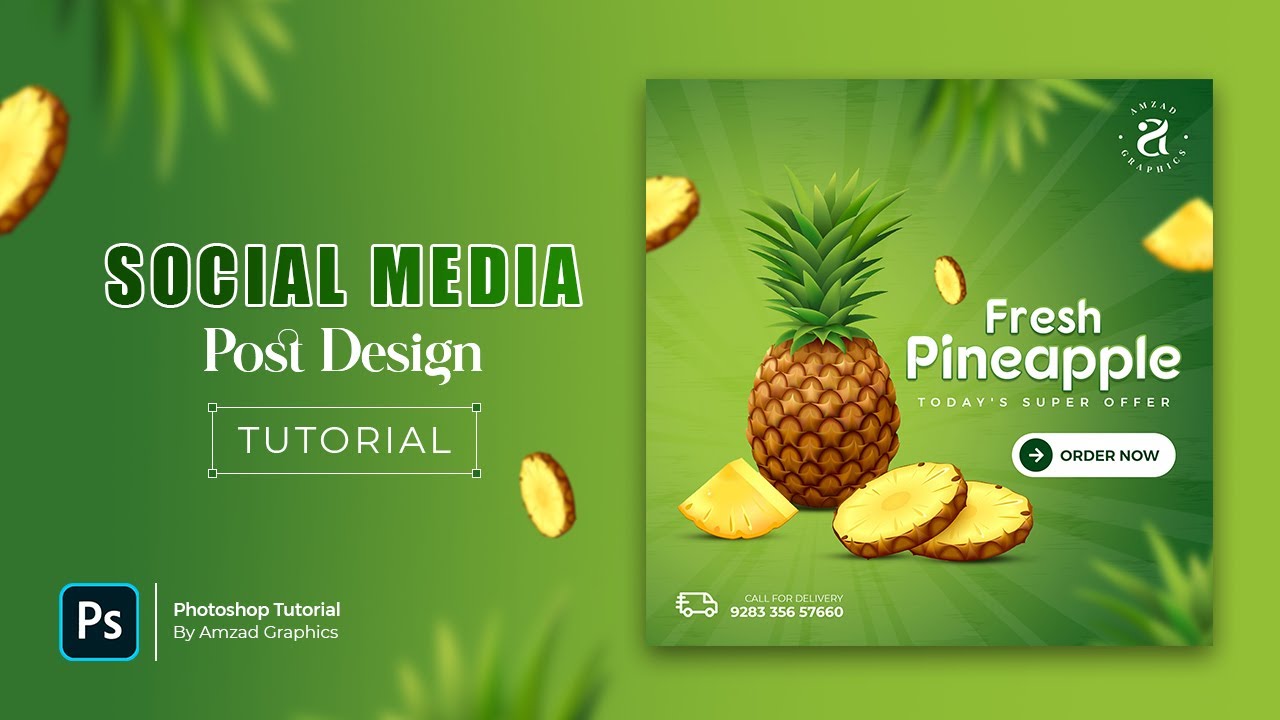 Fresh Pineapple 🍍 Social Media Post Design in Photoshop | Photoshop Tutorial