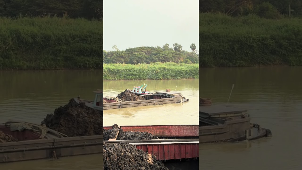 เรือยนต์ลากจูงดึงเรือโป๊ะออกจากโกรก#เรือลากจูง#เรือยนต์ทองเลิศรุ่งเรือง#ไชโย #ทองเลิศ๒