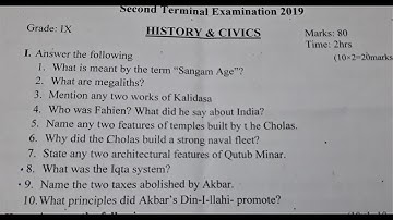ICSE  / CLASS 9 / HISTORY AND CIVICS / SECOND TERM 2019-20 / QUESTION PAPER