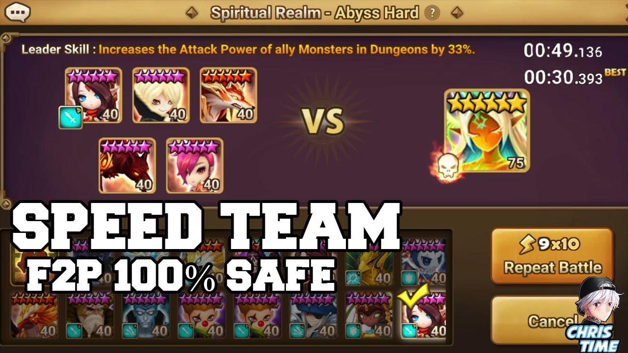 Spiritual Realm Abyss Hard F2P Speed Team 100% Safe - Summoners War