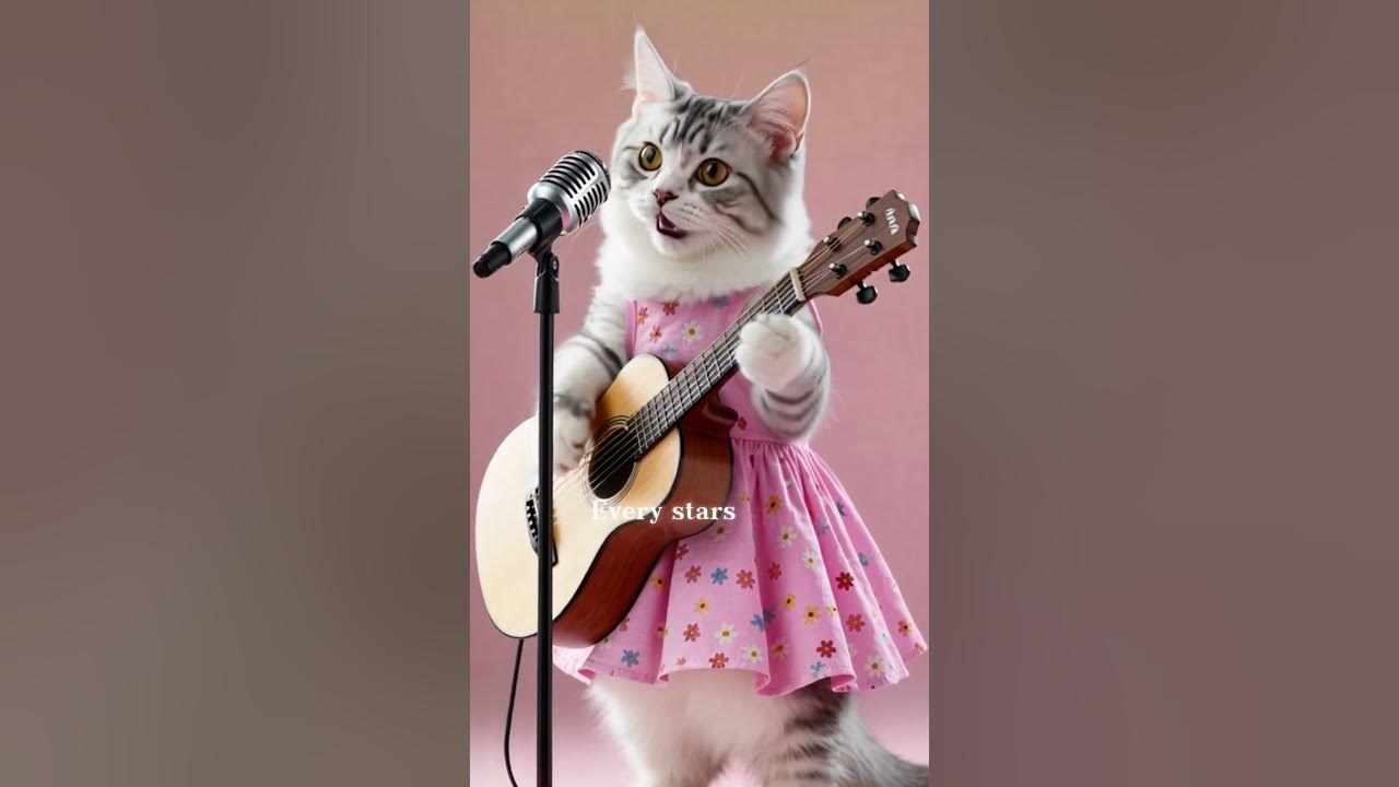 Cute Cat Sings & Plays Guitar