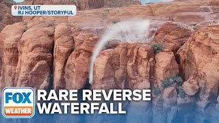 Drone Video Captures Rare Reverse Waterfall in Utah