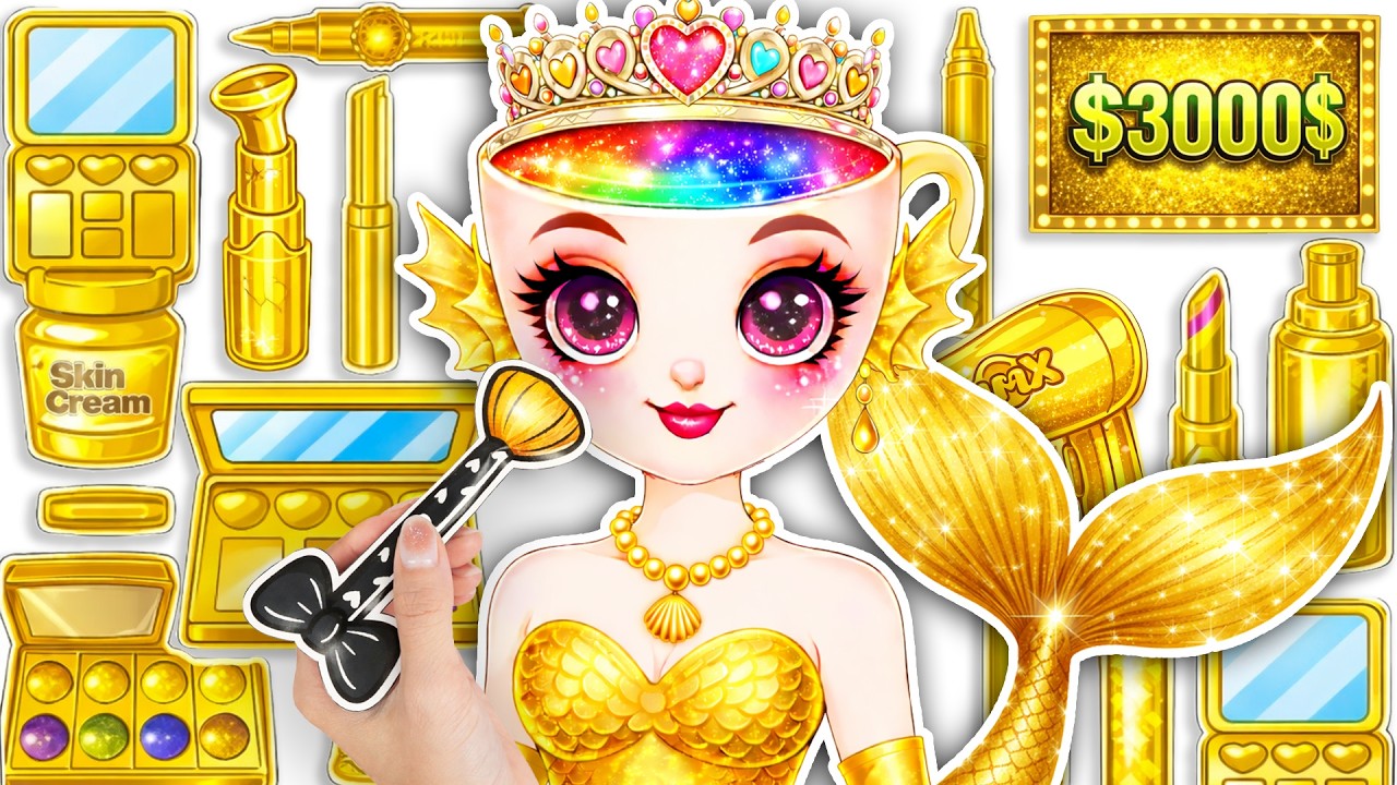 💄Paper DIY💄ITALIAN BRAINROT Ballerina Cappuccina Glow Up GOLD Colorful Fashion Makeup Unboxing ASMR🎀