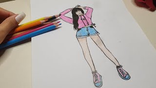drawing girl with picncil colour رسم بنت بقلم الرصاص