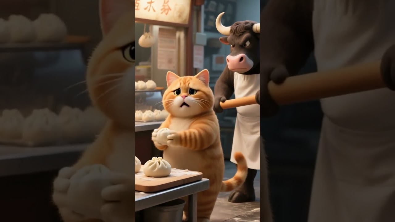 Orange cat steals dumplings at buffalo reétaurant  