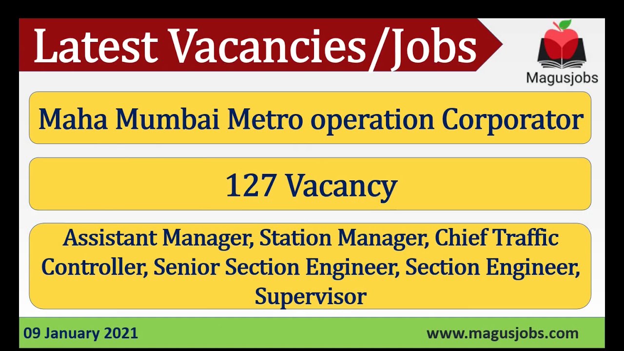 Maha Mumbai Metro operation Corporator | MMRDA | 127 Vacancies | Recruitment 2021