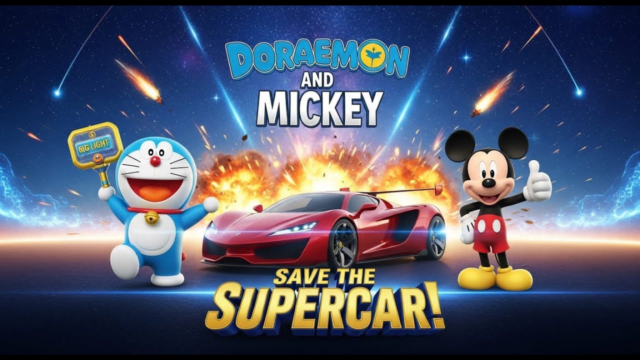 Kids Adventure Story | Doraemon and Mickey Save the Supercar 🚗✨ | Bedtime Poem for Kids
